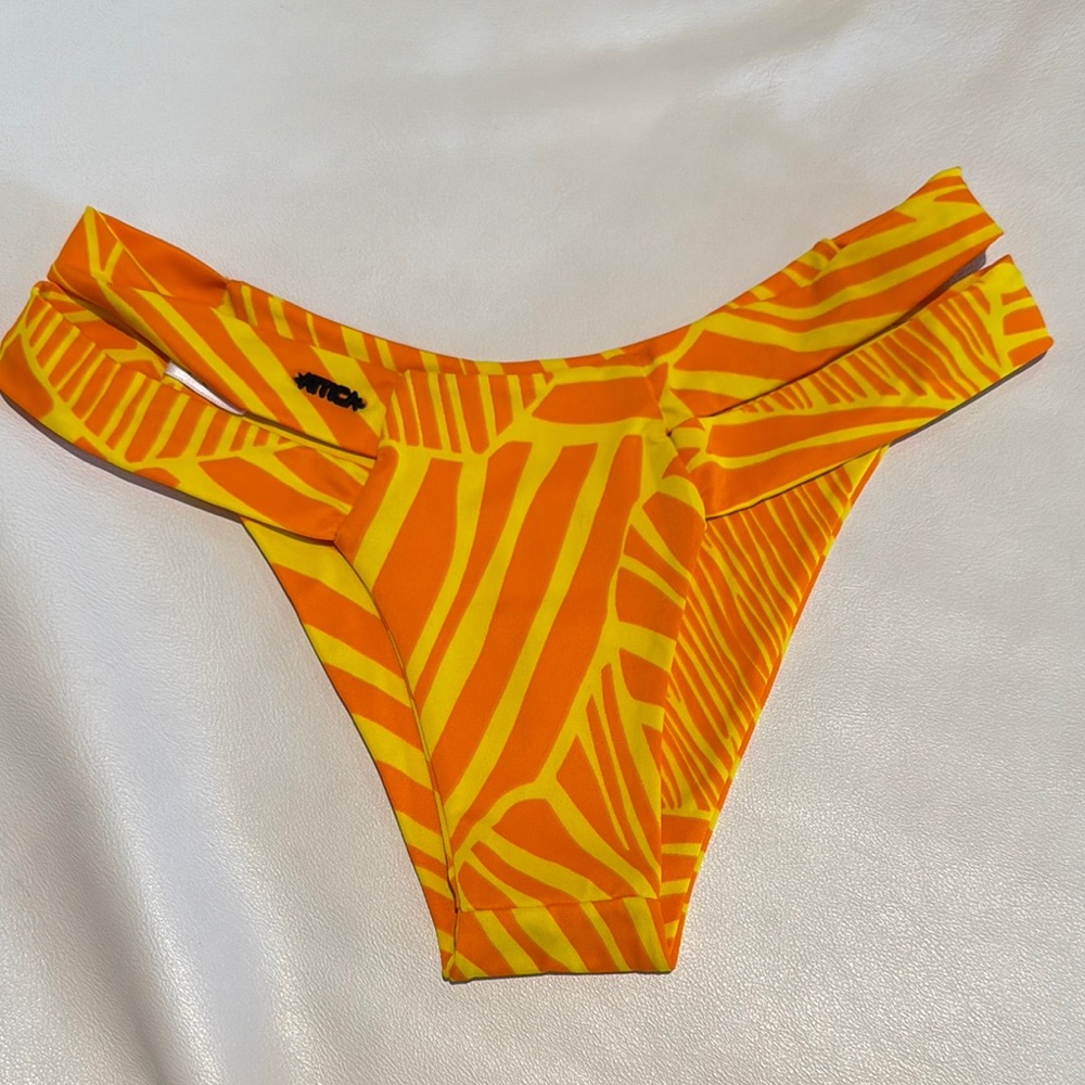 Women size small Vibrant Orange and Yellow bikini Bottom hand made no elastic